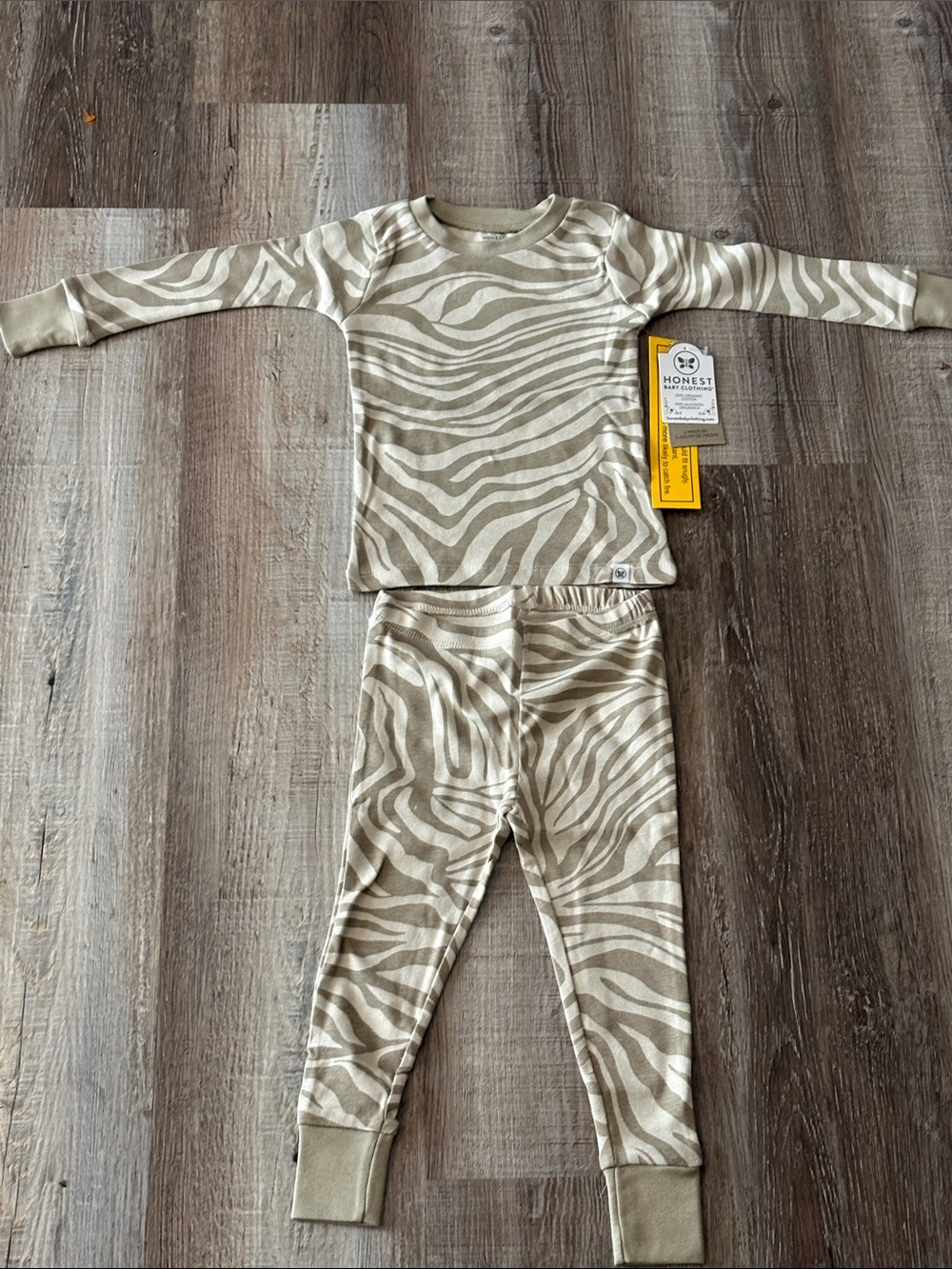 The Honest Company Beige Zebra-Print Long Sleeve Kids Pajama Set